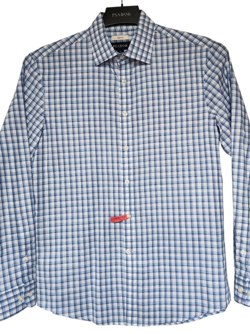 Medium Checked Shirt Slim Fit M Blue White Jos A Bank Cotton Blend Mens Size Man